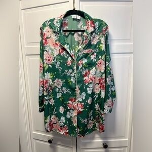 Cupcake And Cashmere Button Up PJ Shirt Size Womens Large Color Green,Re…
